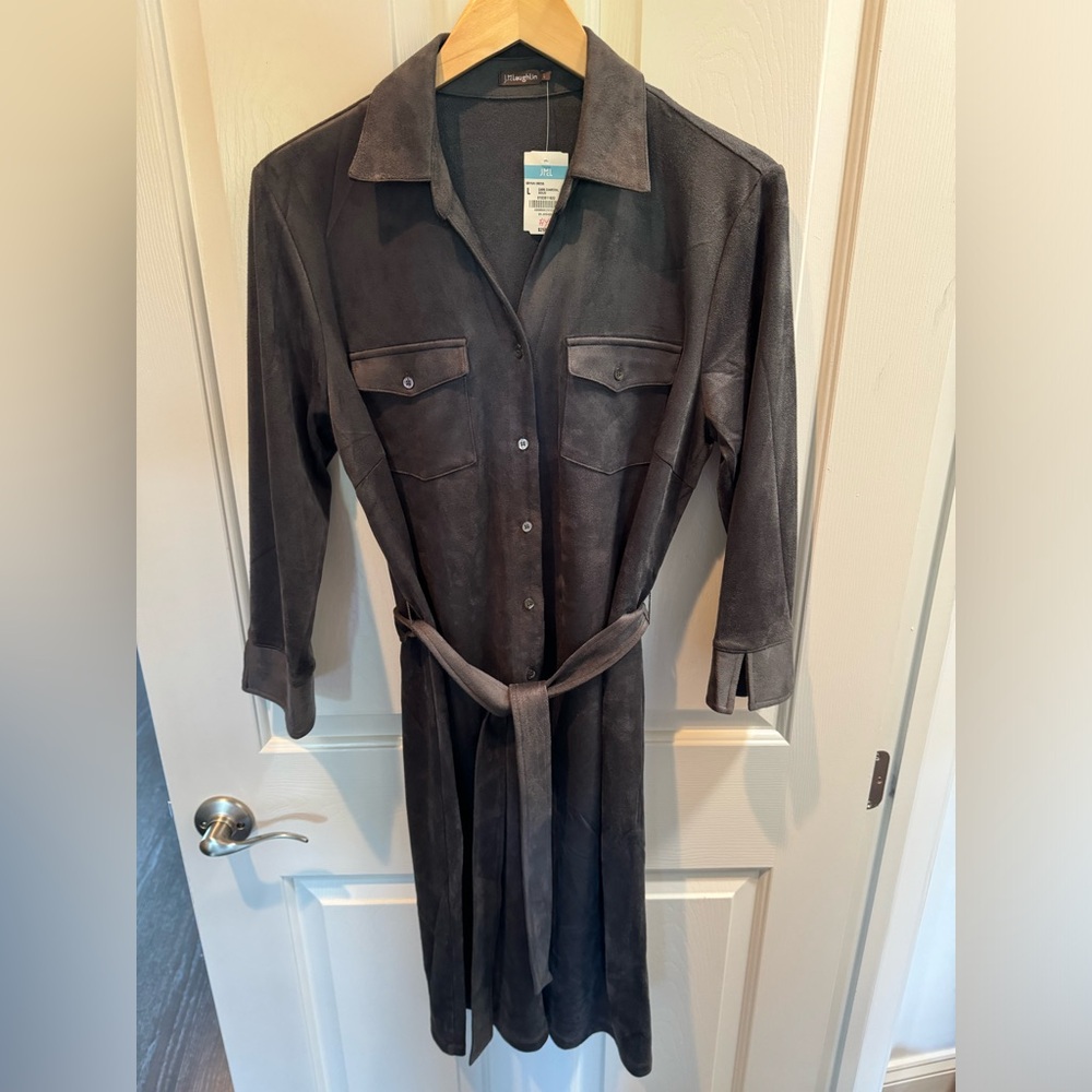 J. McLaughlin Brynn Dress, gray faux suede shirt dress. NWT
